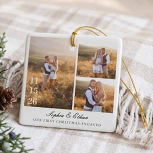 Our First Christmas Engaged Photo Gallery Keepsake Ceramic Ornament