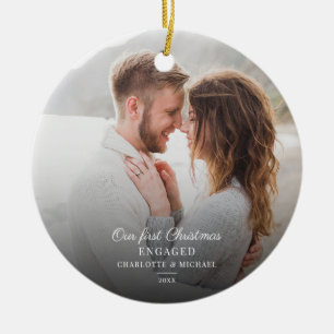 Our First Christmas Engaged Photo Holiday Ceramic Ornament