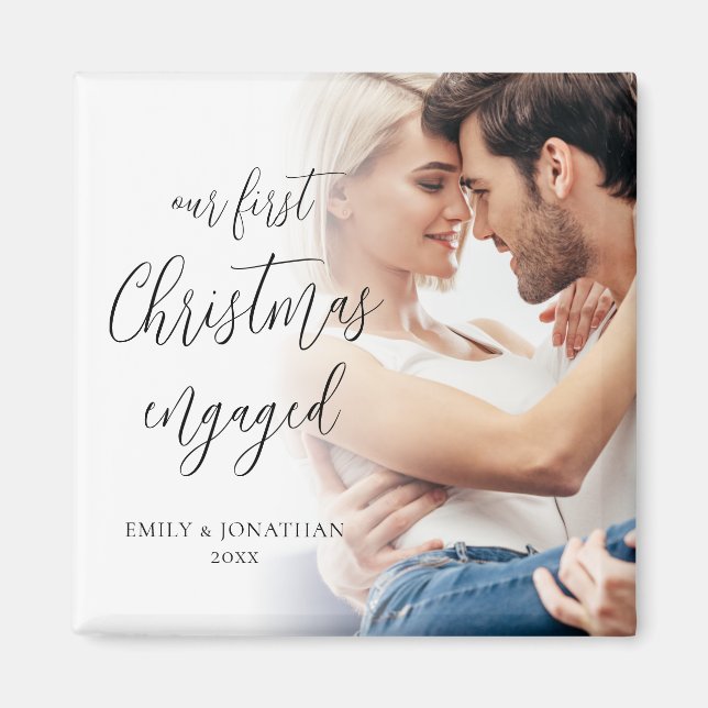Our First Christmas Engaged Photo Names Keepsake  Magnet (Front)