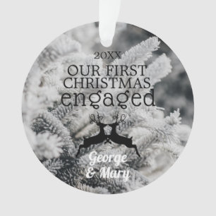 Our First Christmas Engaged Pine Trees Winter B&W Ornament