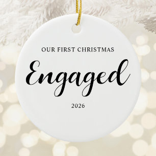 Our First Christmas Engaged Pretty Calligraphy Ceramic Ornament