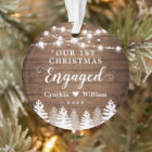 Our First Christmas Engaged Rustic Pine Tree Photo