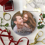 Our First Christmas Engaged Silver Foil Script Ornament<br><div class="desc">Our First Christmas Engaged Silver Foil Script Acrylic Ornament</div>
