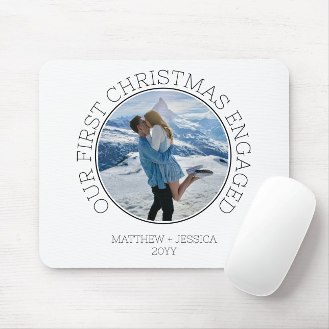 Our First Christmas Engaged SImple Modern Photo Mouse Pad (With Mouse)