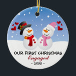 Our first Christmas engaged snowman ornament<br><div class="desc">Cute snowman couple christmas ornament. Our first Christmas engaged or married or together. Xmas gift, gift idea for newlyweds, gift idea for couple, home decor.</div>
