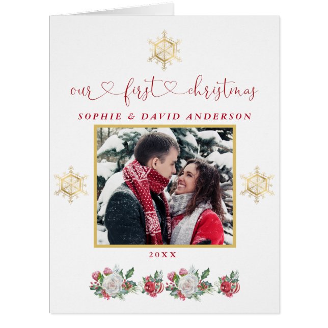 Our First Christmas Floral Snowflake Photo Wedding (Front)