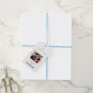 Our First Christmas Floral Snowflake Photo Wedding Gift Tags