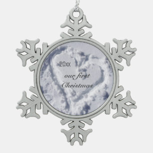 Our First Christmas Glittering Snowflake Snowflake Pewter Christmas Ornament