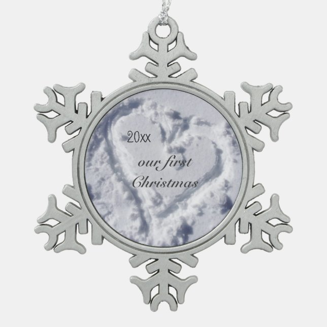 Our First Christmas Glittering Snowflake Snowflake Pewter Christmas Ornament (Front)