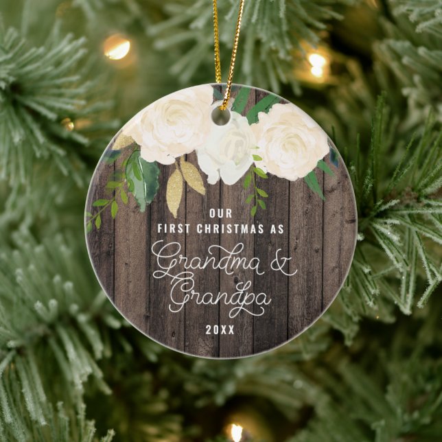 Our First Christmas Grandma & Grandpa Personalized Ceramic Ornament (Tree)