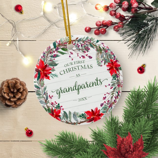 Our First Christmas Grandparents 2020 Wreath Ceramic Ornament (Creator Uploaded)