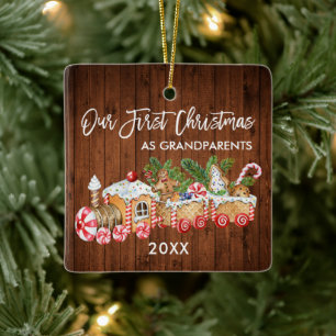 Our First Christmas Grandparents Gingerbread Train Ceramic Ornament