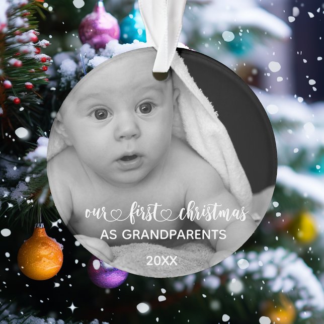 Our First Christmas Grandparents Handwritten Photo Ornament (Creator Uploaded)