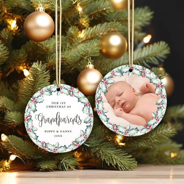 Our First Christmas-Grandparents, Photo Keepsake Ceramic Ornament (Creator Uploaded)