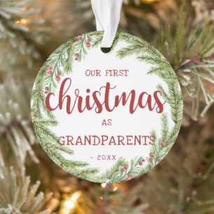 Our First Christmas Grandparents Pine Photo Ornament