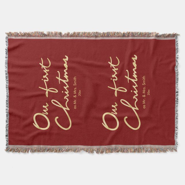 Our First Christmas | Hand Lettered 1st Christmas Throw Blanket (Front)