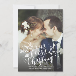Our First Christmas Hand-lettered Newlywed Photo Holiday Card