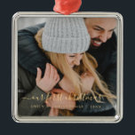 Our First Christmas Hand Lettered Photo Template Metal Ornament<br><div class="desc">Our First Christmas Hand Lettered Photo Template Ornament with your name and picture makes a perfect Personalized Christmas Gift for married newlyweds after their wedding. This modern and elegant photo Christmas ornament makes a great gift for a grandma,  grandpa,  mom or dad.</div>