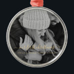 Our First Christmas Hand Lettered Photo Template Metal Ornament<br><div class="desc">Our First Christmas Hand Lettered Black and White Photo Template Ornament with your name and picture makes a perfect Personalized Christmas Gift for married newlyweds after their wedding. This modern and elegant photo Christmas ornament makes a great gift for a grandma,  grandpa,  mom or dad.</div>