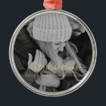Our First Christmas Hand Lettered Photo Template Metal Ornament<br><div class="desc">Our First Christmas Hand Lettered Black and White Photo Template Ornament with your name and picture makes a perfect Personalized Christmas Gift for married newlyweds after their wedding. This modern and elegant photo Christmas ornament makes a great gift for a grandma,  grandpa,  mom or dad.</div>