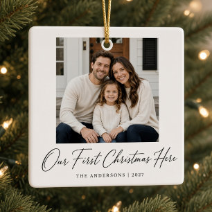 Our First Christmas Here Personalized Family Photo Ceramic Ornament