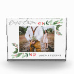Our First Christmas Holly Jolly Photo<br><div class="desc">Holly jolly watercolor photo block for newlyweds at christmas time.</div>