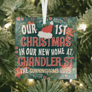 Our First Christmas in our New Home Bold Wreath Glass Ornament