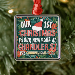Our First Christmas in our New Home Bold Wreath Metal Ornament