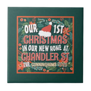 Our First Christmas in our New Home Bold Wreath Tile