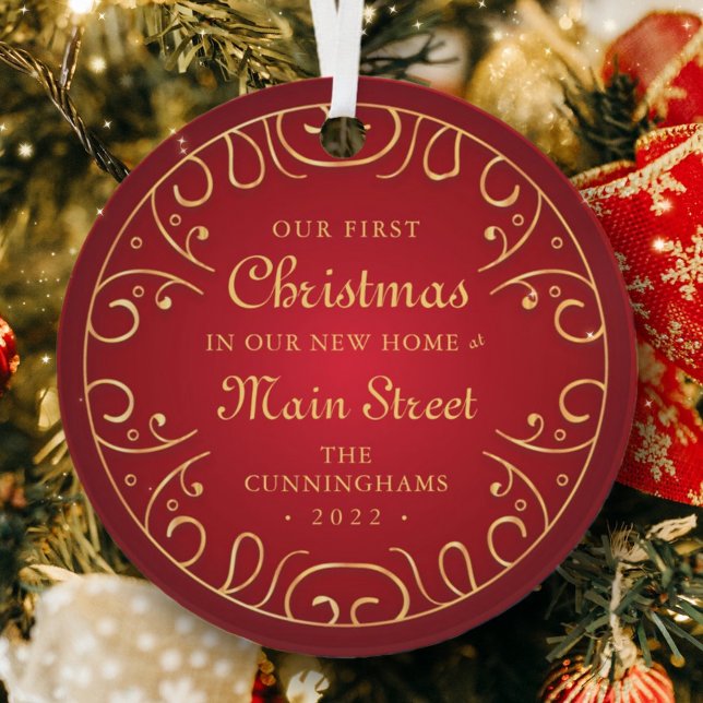 Our First Christmas in our New Home Faux Gold Metal Ornament (Creator Uploaded)