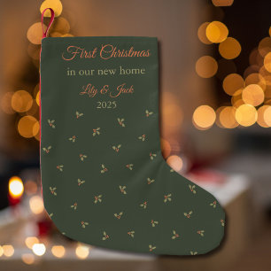 Our First Christmas In Our New Home Holly Pattern Small Christmas Stocking