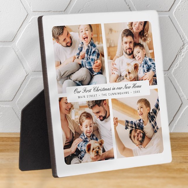Our First Christmas In Our New Home Modern 4 Photo Plaque (Creator Uploaded)