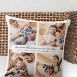 Our First Christmas In Our New Home Modern 4 Photo Throw Pillow<br><div class="desc">Design is composed of modern chic typography with sans serif and serif font. Add custom photos of family and new home and year.</div>