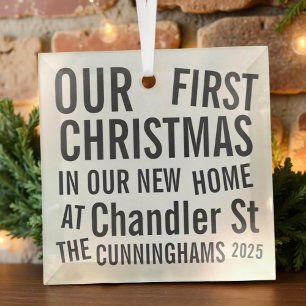Our First Christmas in our New Home Modern Bold Glass Ornament