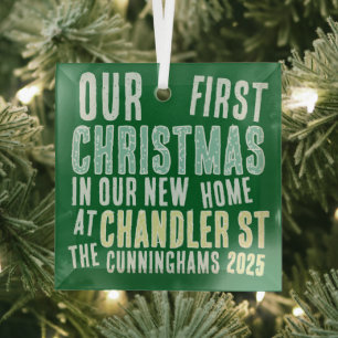 Our First Christmas in our New Home Modern Bold Glass Ornament