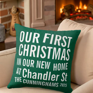 Our First Christmas in our New Home Modern Bold Throw Pillow