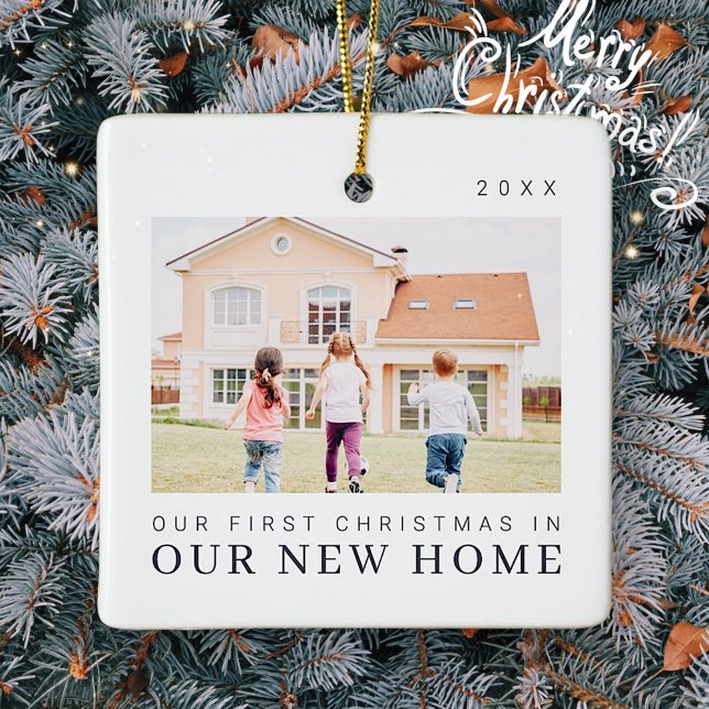 Our First Christmas In Our New Home Modern Chic Ceramic Ornament (Creator Uploaded)