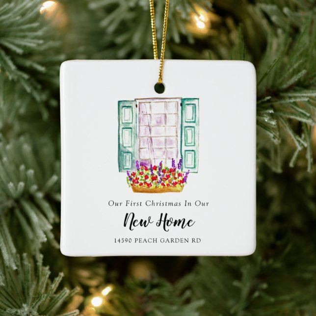 Our First Christmas in our New Home Photo Custom Ceramic Ornament (Tree)