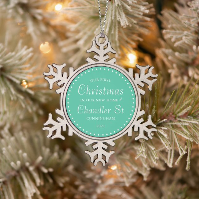 Our First Christmas in our New Home Simple Snowflake Pewter Christmas Ornament (Tree)