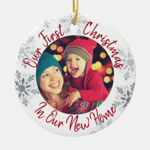 Our First Christmas in our New Home w Photo - Red Ceramic Ornament