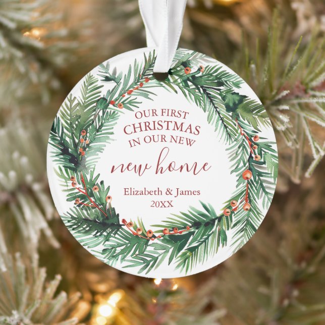 Our First Christmas In Our New Home Wreath Ornament (Tree)