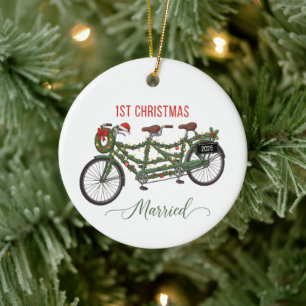 Our First Christmas Married 2025 Cute Tandem Ceramic Ornament