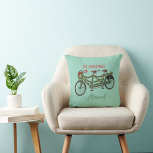 Our First Christmas Married 2025   Cute Tandem  Throw Pillow