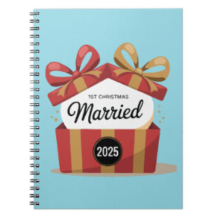 Our First Christmas Married 2025 Newlywed Keepsa Notebook