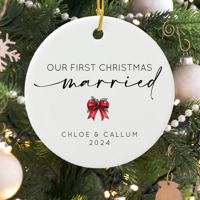 Our First Christmas Married  Ceramic Ornament (Our first christmas married ornament)