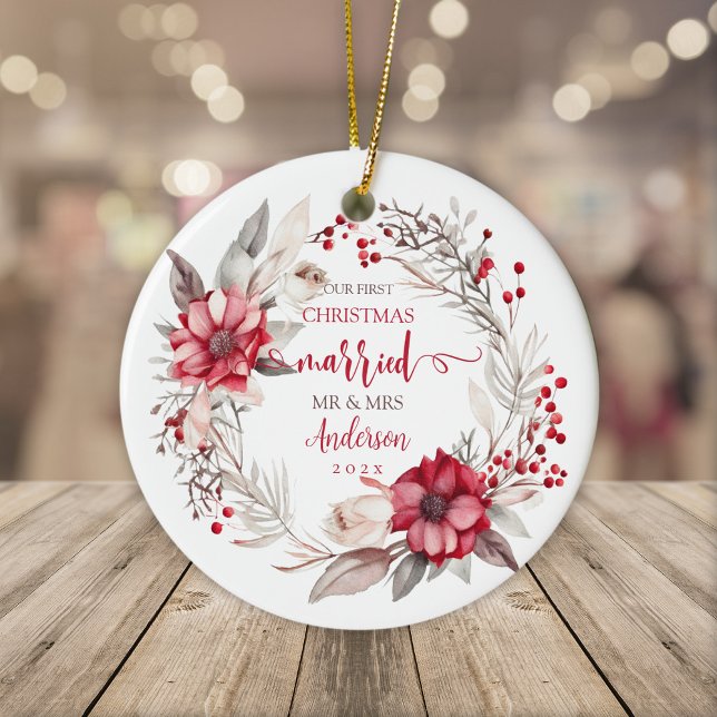Our first Christmas Married Ceramic Ornament (Our first Christmas married ornament. )
