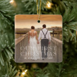 Our First Christmas Married Chic Photo Ceramic Ornament<br><div class="desc">Elegant Christmas holiday photo ornament for first married Mr. and Mrs Name. Personalize them by adding your name. Makes a perfect keepsake gift for your spouse or newlyweds.</div>