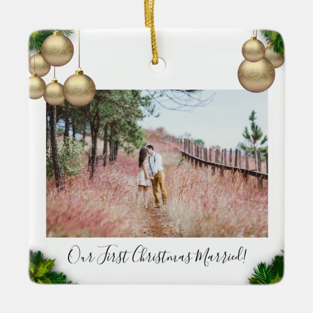 Our First Christmas Married  Christmas Ceramic Ornament (Front)