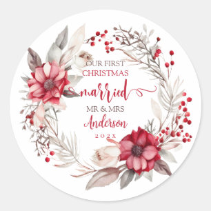 Our first Christmas Married Classic Round Sticker