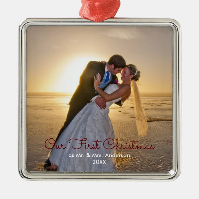 Our First Christmas Married Couple Metal Ornament (Front)